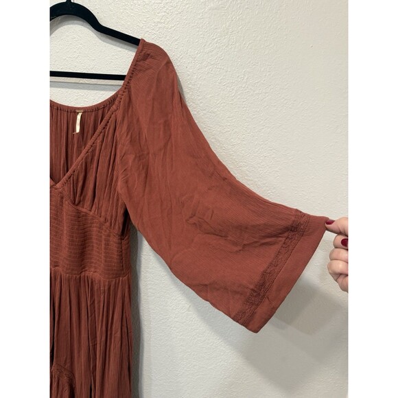 Free People Free-est Dixie Maxi Long Dress Smocked Embroidered Lace Sz L - Picture 7 of 7